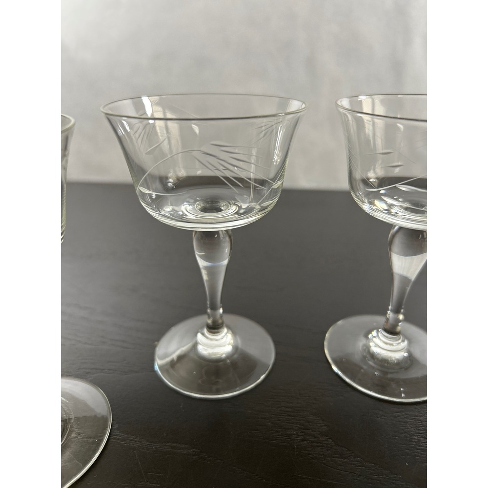 Vintage Etched Crystal Cordial Glasses Set of 4 Wheat Pattern Stemware Clear - Picture 2 of 5
